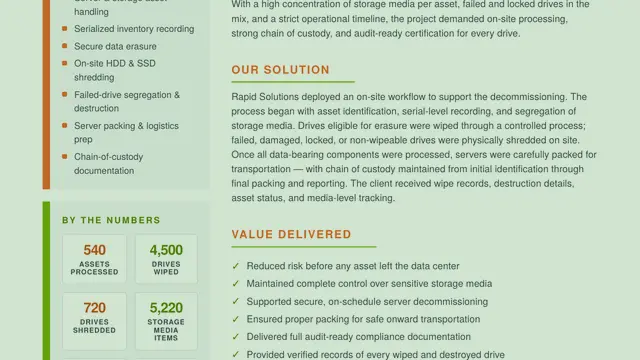On-Site Data Center Decommissioning & Drive Destruction