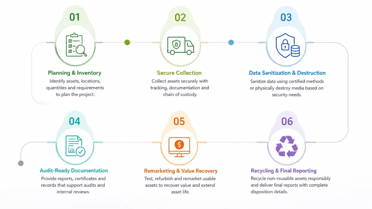 Six-step healthcare ITAD process from planning through final reporting